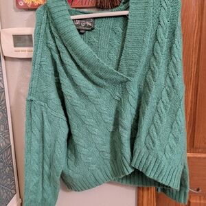 American Eagle Outfitters Teal V-Neck Sweater